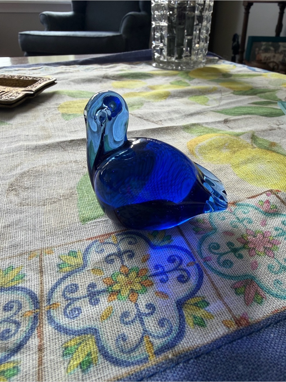 Very Unusual Cobalt Blue Pelican Art Glass Figurine